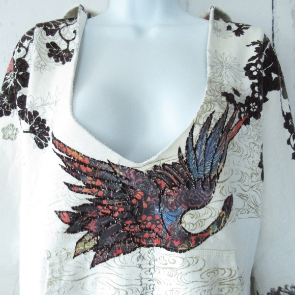 *SOLD* Lucky Brand Hoodie Sweatshirt Asian Crane - Picture 4 of 8